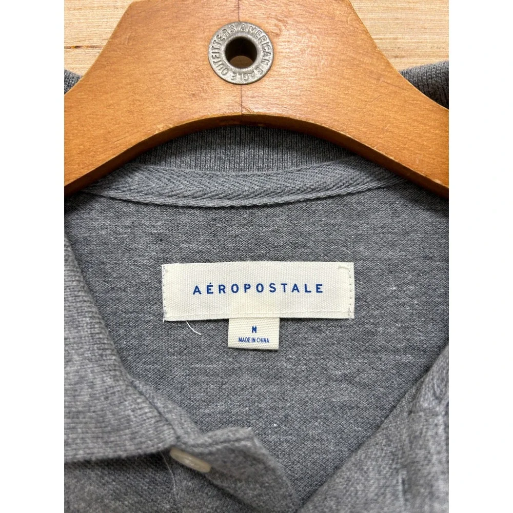 Aeropostale‎ Mens Medium Grey Short Sleeve A87 Logo Pique Polo Shirt